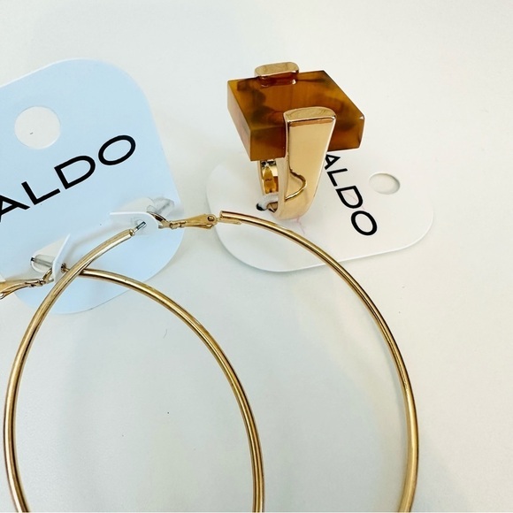 NEW! ALDO EARRINGS + RING Hoops Chunky Gold Resin Ring Size 7 Jewelry Set NWT - Picture 11 of 11